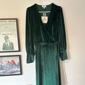 Ladygang green velvet wrap dress NWT